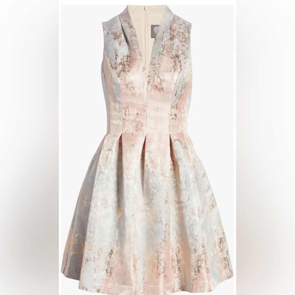 Vince Camuto Fit and Flare Pink Metallic Jacquard Dress (6)